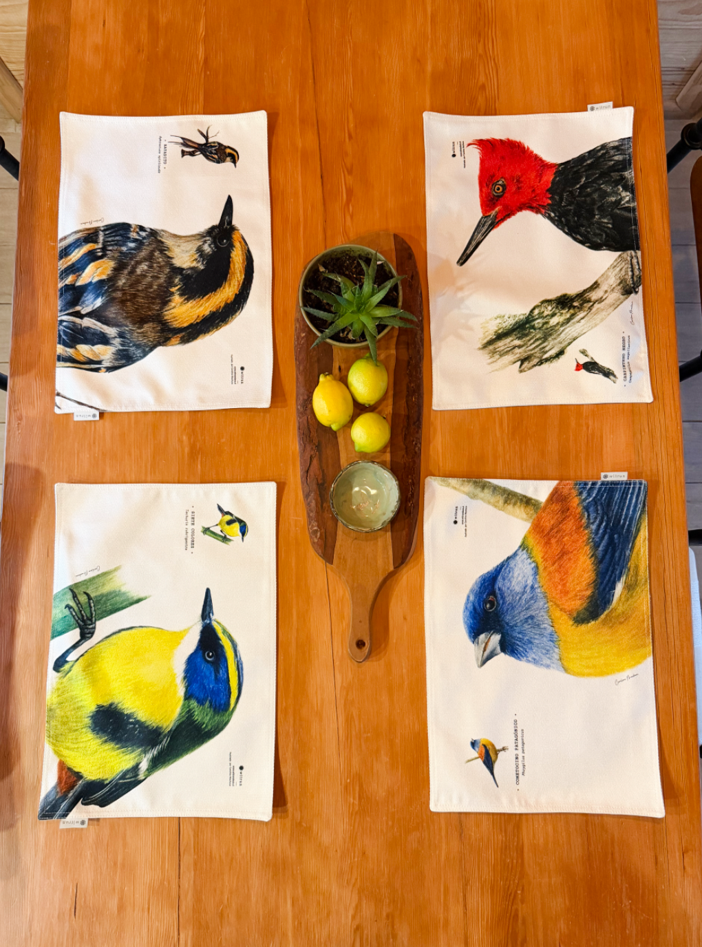 SET 4 INDIVIDUALES TELA AVES I