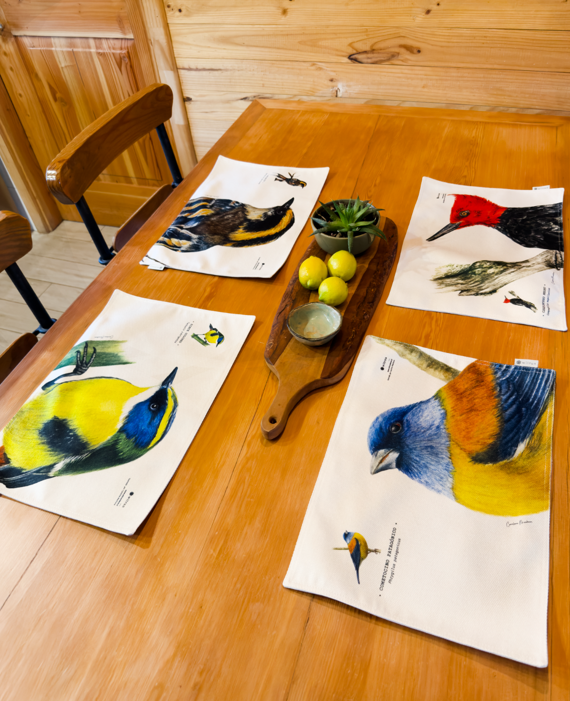 SET 4 INDIVIDUALES TELA AVES I