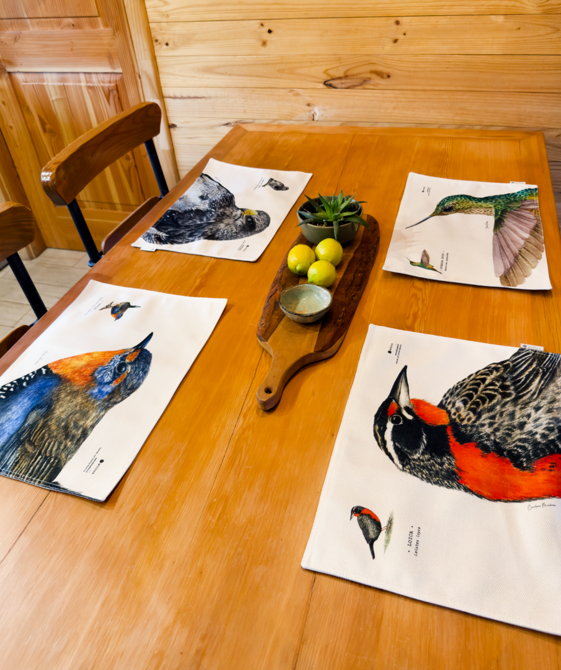 SET 4 INDIVIDUALES TELA AVES III