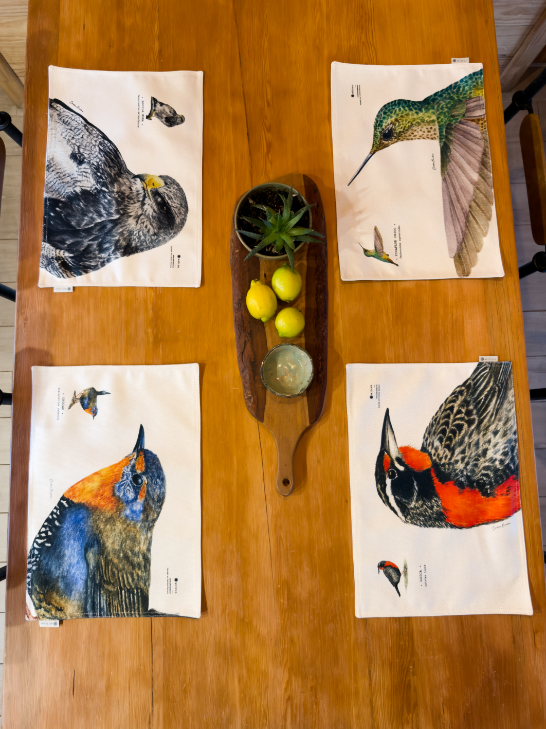SET 4 INDIVIDUALES TELA AVES III